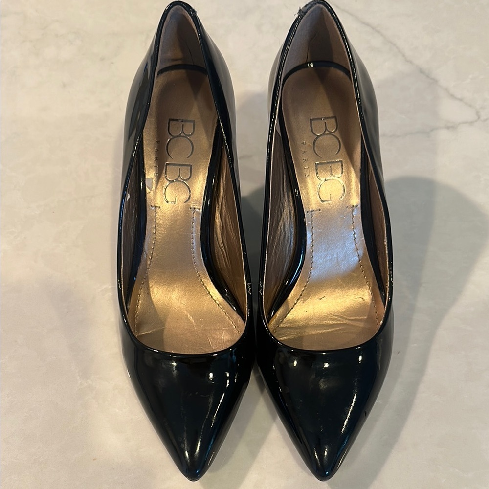 BCBG Black Patent Leather Stiletto Heels Size 6